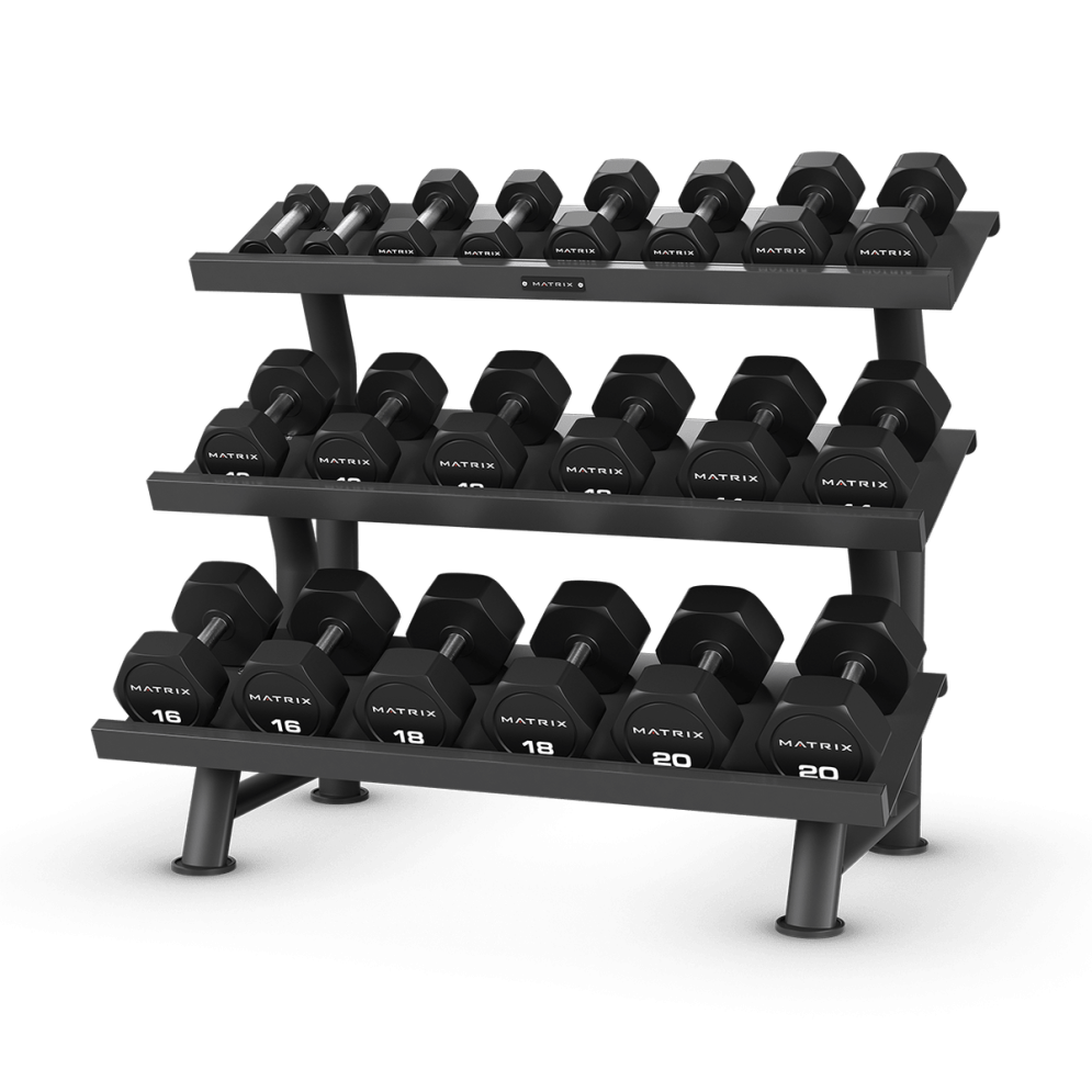 Стойка для гексагональных гантелей 3-ярусная на 10 пар Matrix Fitness Dumbbell Flat Rack