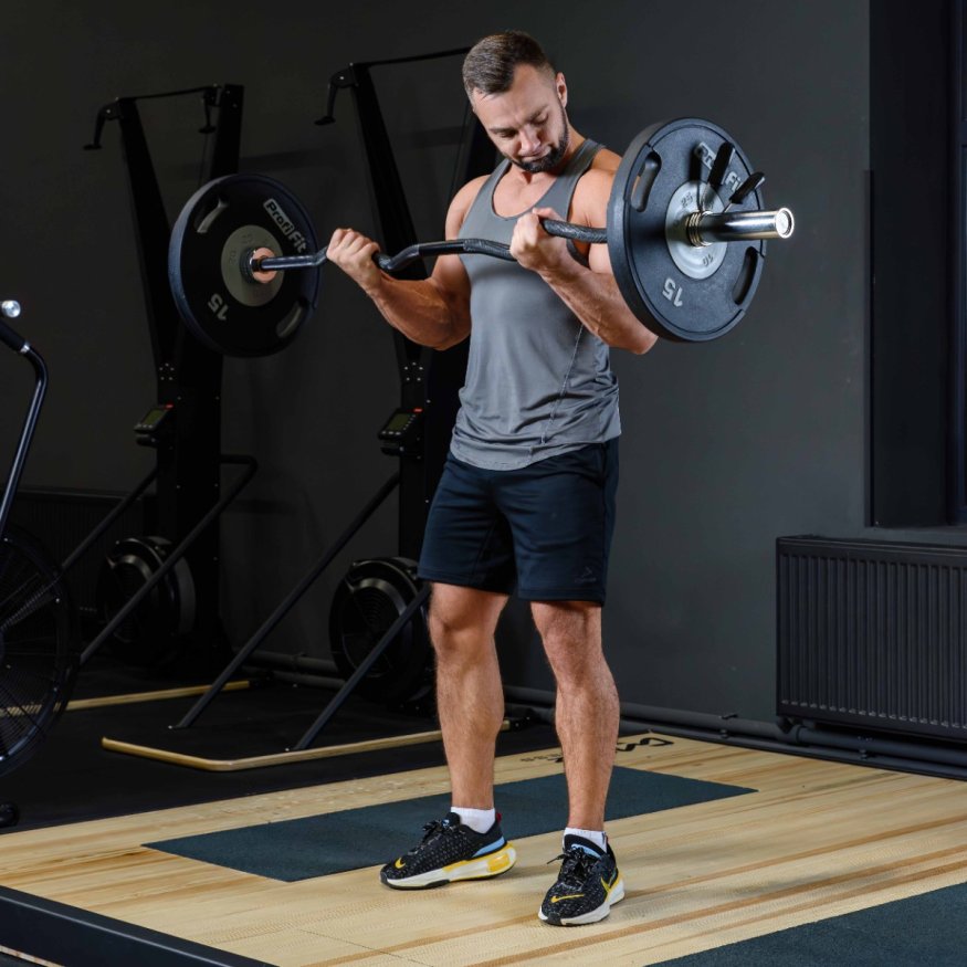 Гриф для штанги EZ-образный, строгий, соревновательный (до 150 кг, замки-пружины) D50 мм PROFI-FIT