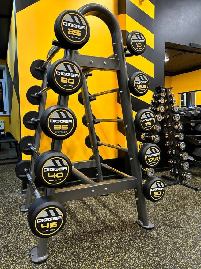 Комплект прямых фиксированных обрезиненных штанг 5 шт от 25 до 45кг