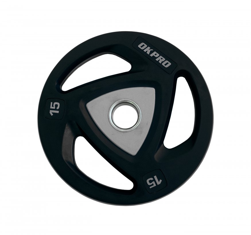 Диск олимпийский полиуретановый 15 кг OKPRO серый лого