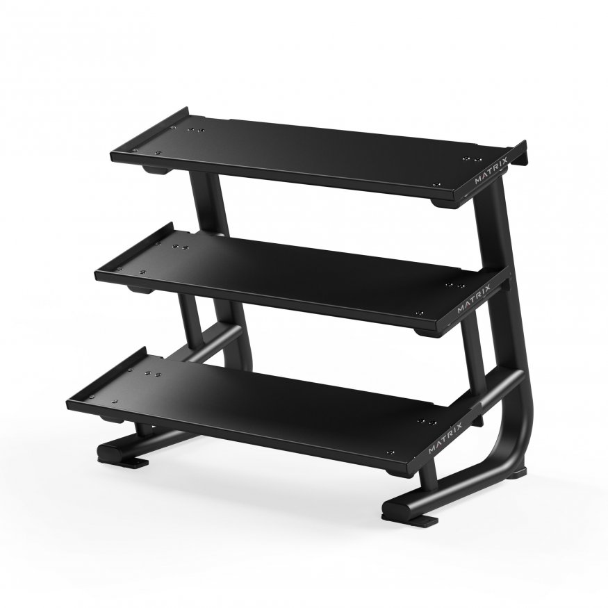  Matrix Fitness Короткая трехъярусная стойка для гантелей с плоскими полками Magnum