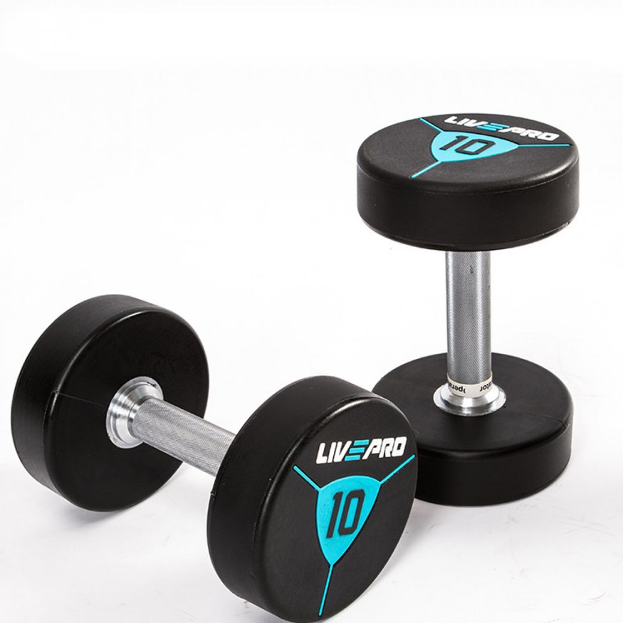 Гантели в уретане LIVEPRO Premium Urethane Dumbbells 34 кг, черный/синий