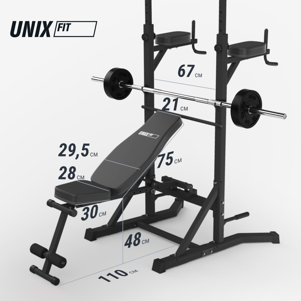 Турник-пресс-брусья со скамьей Unix Fit POWER TOWER 150P