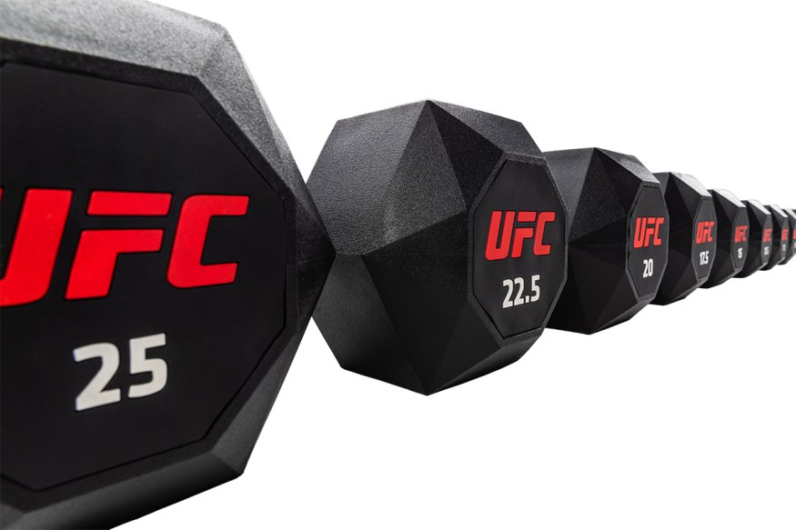 Комплект обрезиненных октагональных гантелей 10 пар от 2,5 до 25кг UFC