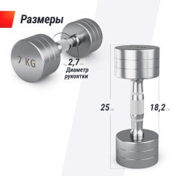 Гантель UNIX Fit PRO круглая хромированная 7 кг, 2 шт.