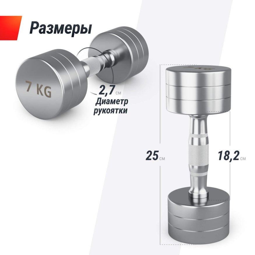 Гантель UNIX Fit PRO круглая хромированная 7 кг, 2 шт.