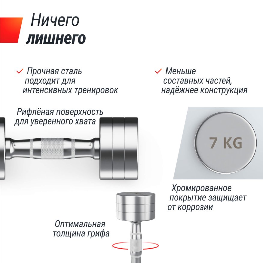 Гантель UNIX Fit PRO круглая хромированная 7 кг, 2 шт.