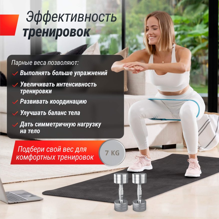 Гантель UNIX Fit PRO круглая хромированная 7 кг, 2 шт.