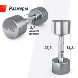 Гантель UNIX Fit PRO круглая хромированная 6 кг, 2 шт.