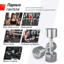 Гантель UNIX Fit PRO круглая хромированная 6 кг, 2 шт.
