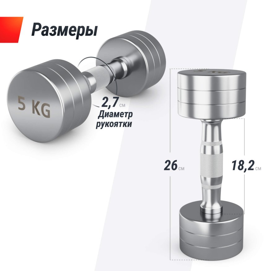 Гантель UNIX Fit PRO круглая хромированная 5 кг, 2 шт.