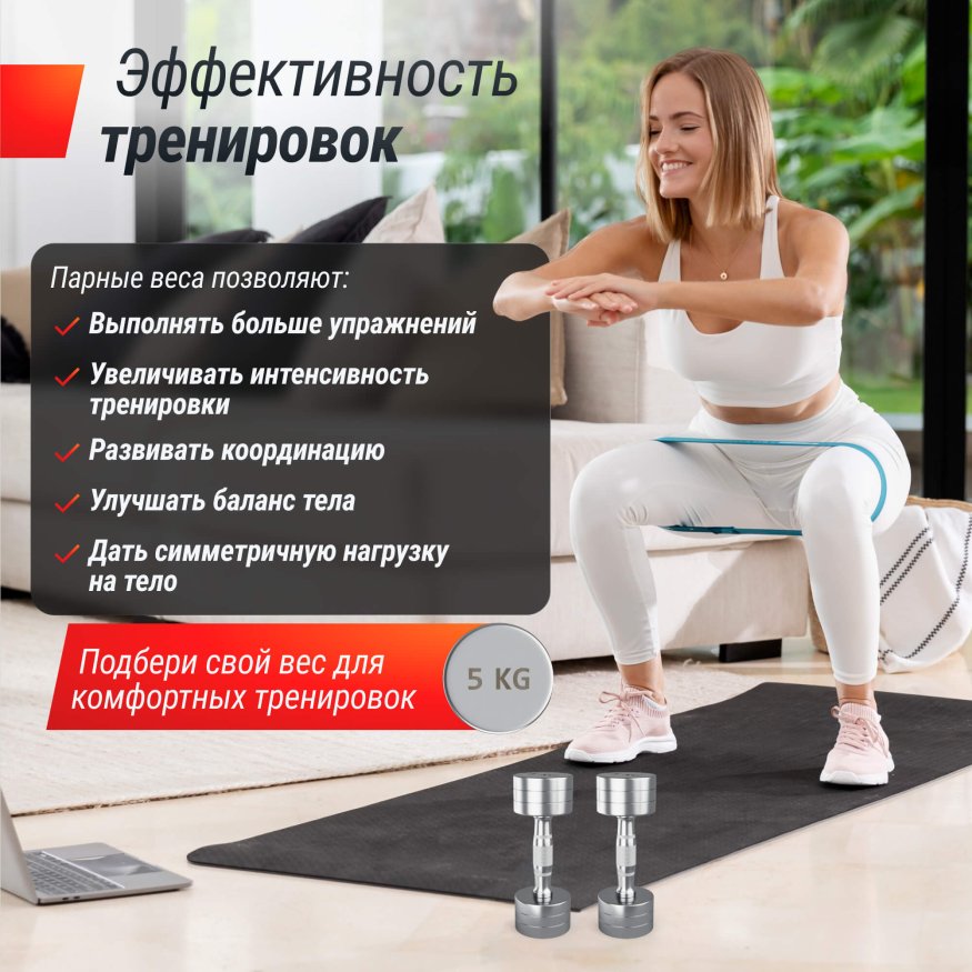 Гантель UNIX Fit PRO круглая хромированная 5 кг, 2 шт.
