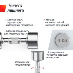 Гантель UNIX Fit PRO круглая хромированная 4 кг, 2 шт.