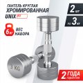 Гантель UNIX Fit PRO круглая хромированная 3 кг, 2 шт.