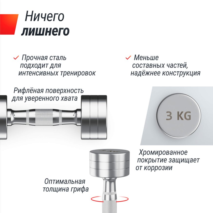 Гантель UNIX Fit PRO круглая хромированная 3 кг, 2 шт.