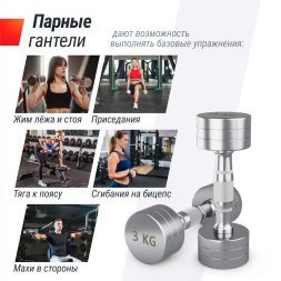 Гантель UNIX Fit PRO круглая хромированная 3 кг, 2 шт.