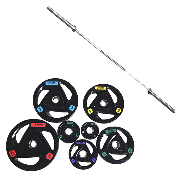 Набор обрезиненных Дисков + Гриф, вес комплекта 453 кг