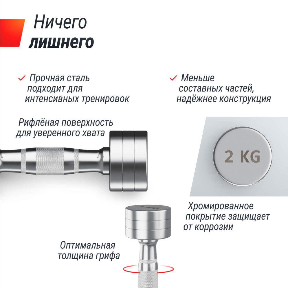 Гантель UNIX Fit PRO круглая хромированная 2 кг, 2 шт.