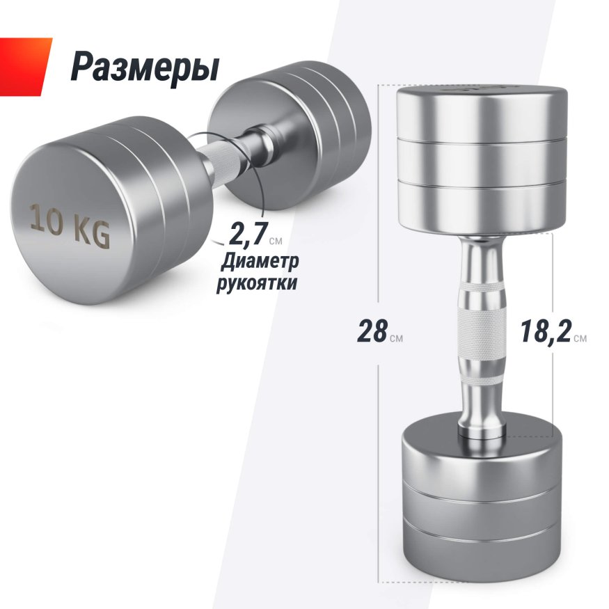Гантель UNIX Fit PRO круглая хромированная 10 кг, 2 шт.