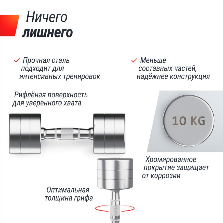 Гантель UNIX Fit PRO круглая хромированная 10 кг, 2 шт.