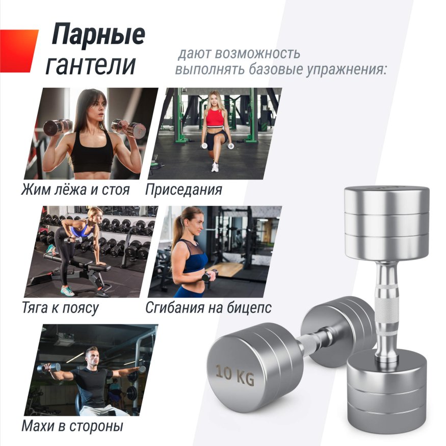 Гантель UNIX Fit PRO круглая хромированная 10 кг, 2 шт.