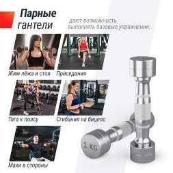 Гантель UNIX Fit PRO круглая хромированная 1 кг, 2 шт.