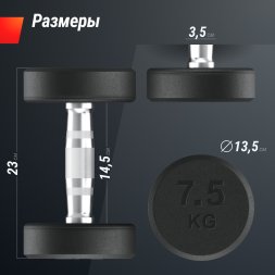 Гантель UNIX Fit PRO круглая обрезиненная 7,5 кг, 2 шт.