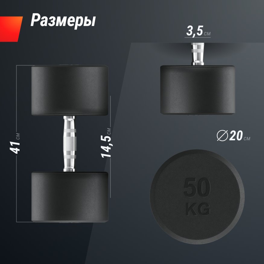 Гантель UNIX Fit PRO круглая обрезиненная 50 кг, 2 шт.