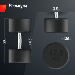 Гантель UNIX Fit PRO круглая обрезиненная 47,5 кг, 2 шт.