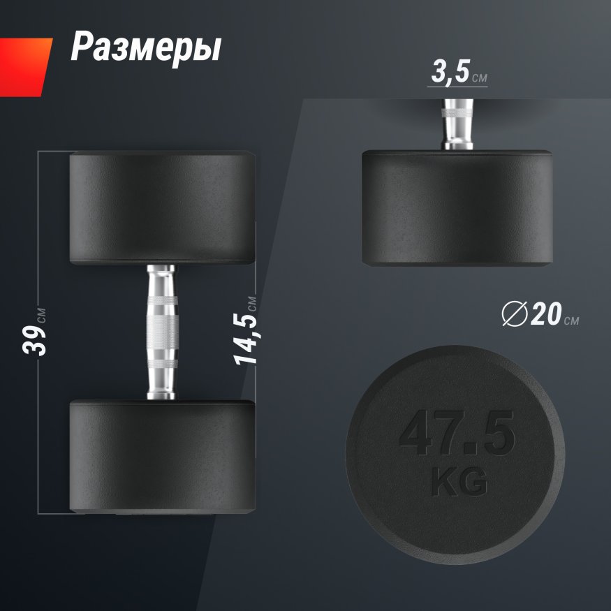 Гантель UNIX Fit PRO круглая обрезиненная 47,5 кг, 2 шт.