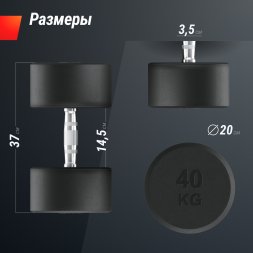 Гантель UNIX Fit PRO круглая обрезиненная 40 кг, 2 шт.