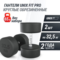 Гантель UNIX Fit PRO круглая обрезиненная 32,5 кг, 2 шт.