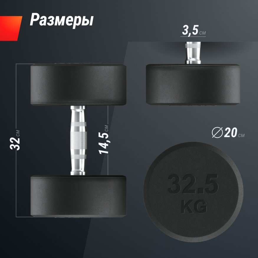 Гантель UNIX Fit PRO круглая обрезиненная 32,5 кг, 2 шт.