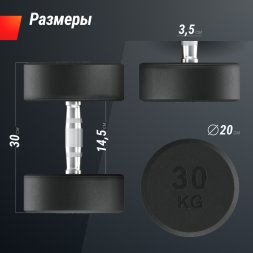 Гантель UNIX Fit PRO круглая обрезиненная 30 кг, 2 шт.