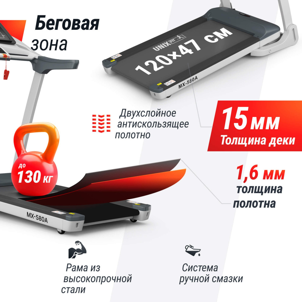 Беговая дорожка UNIX Fit MX-580A White