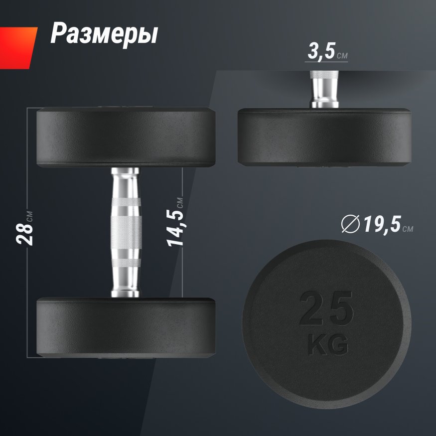 Гантель UNIX Fit PRO круглая обрезиненная 25 кг, 2 шт.