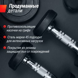 Гантель UNIX Fit PRO круглая обрезиненная 20 кг, 2 шт.