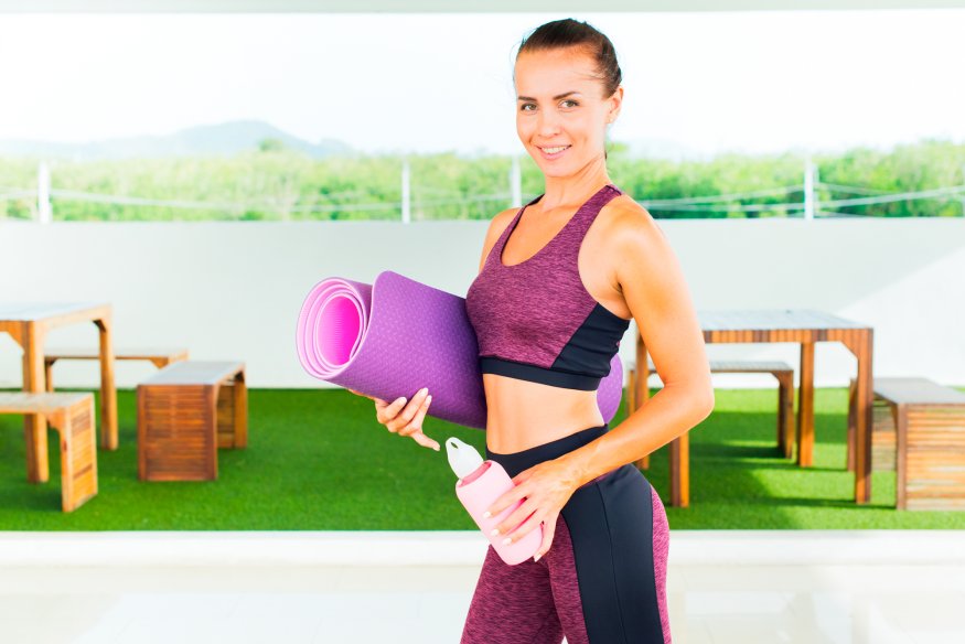 Коврик для йоги 6 мм двуслойный TPE бордово розовый