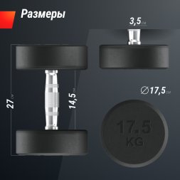 Гантель UNIX Fit PRO круглая обрезиненная 17,5 кг, 2 шт.