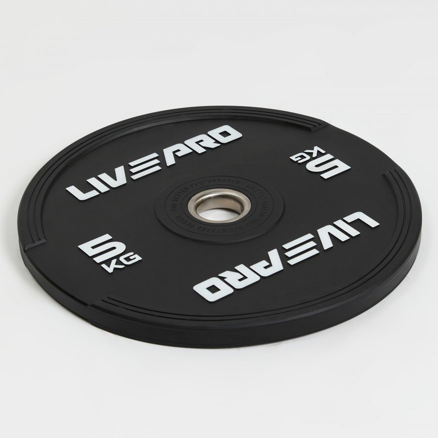 Бампированный диск LIVEPRO Rubber Bumper Plate 25 кг, черный/красный