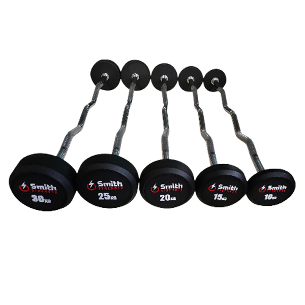 Набор обрезиненных фиксированных штанг Smith DB145-BC 10-30кг с изогнутой ручкой, шаг 5кг