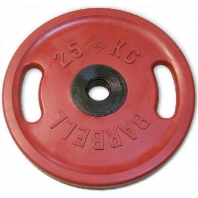 Блин обрезиненный (с ручками) красный MB 25 кг ф50 мм Евро - Классик