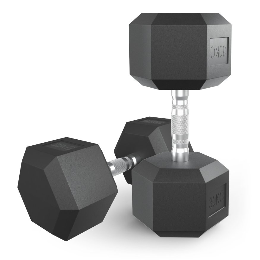 Гантель гексагональная UNIX Fit обрезиненная 30 кг, 2 шт.