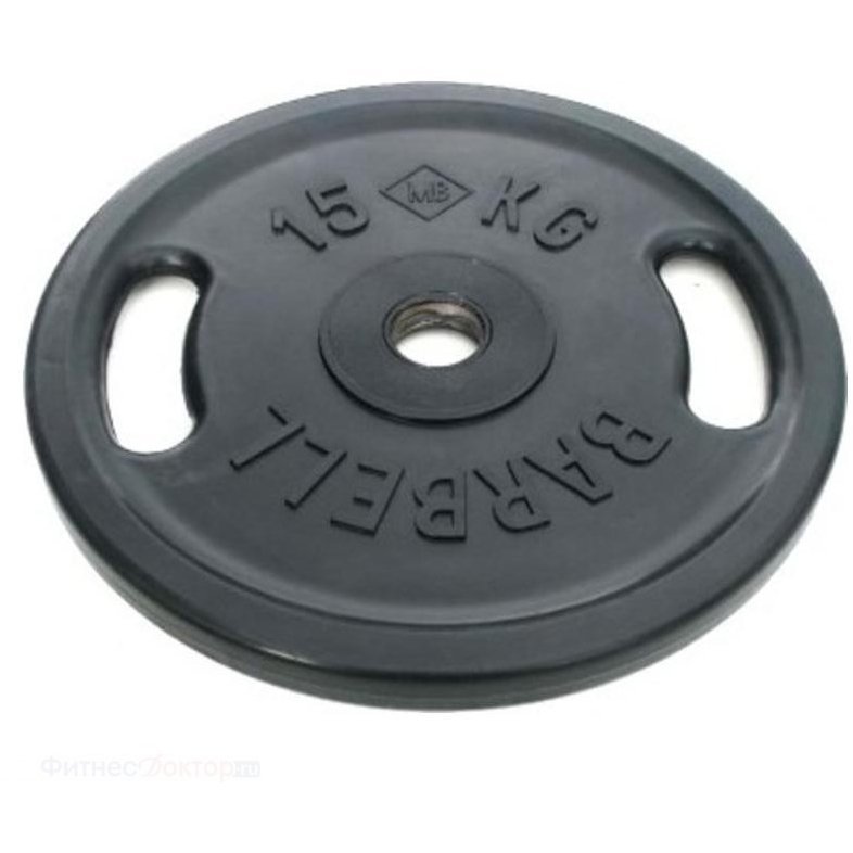 Блин обрезиненный MB Barbell Евро - Классик 15 кг, с ручками, черный ф50 мм
