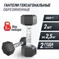 Гантель гексагональная UNIX Fit обрезиненная 2,5 кг, 2 шт.