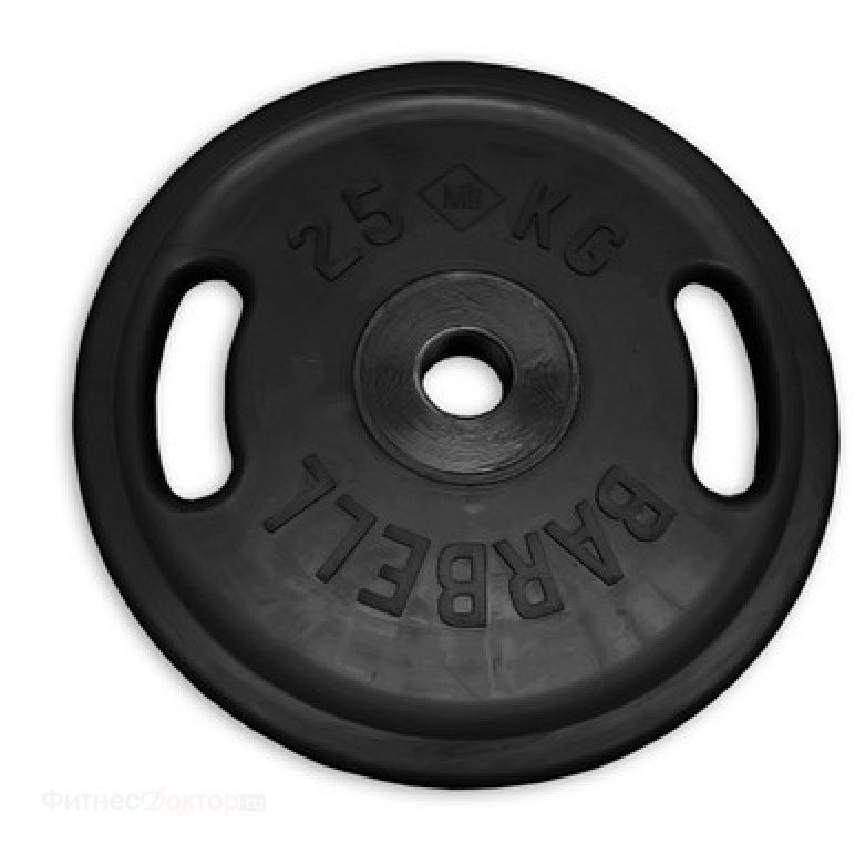 Блин обрезиненный MB Barbell Евро - Классик 25 кг, с ручками, черный ф50 мм