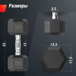 Гантель гексагональная UNIX Fit обрезиненная 10 кг, 2 шт.