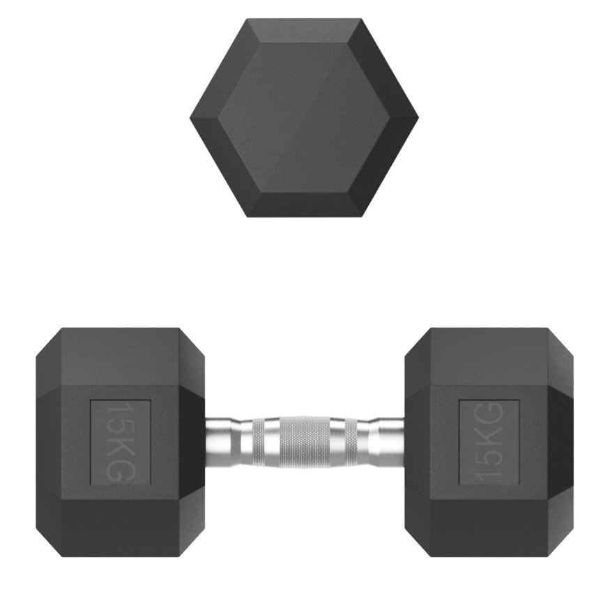 Гантель гексагональная UNIX Fit обрезиненная 15 кг, 2 шт.