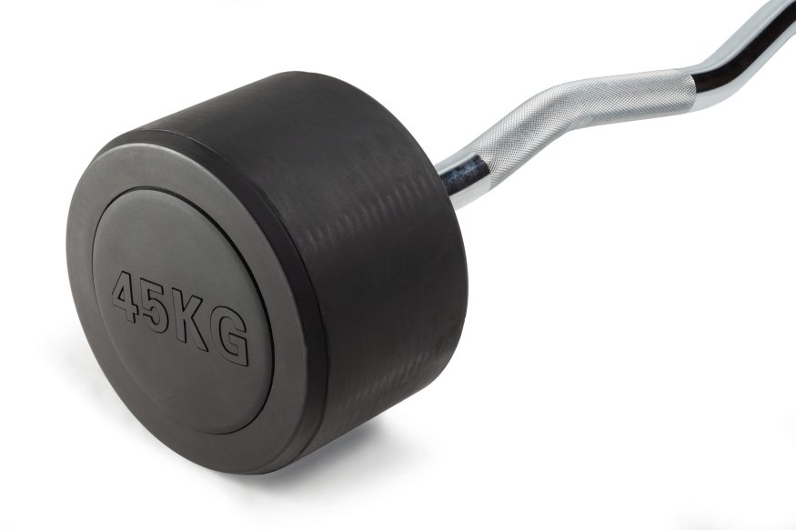 Штанга неразборная обрезиненная 45 кг. Изогнутый гриф. VictoryFit VF-DX5450