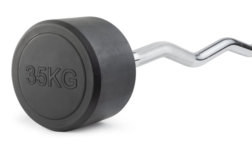 Штанга неразборная обрезиненная 35 кг. Изогнутый гриф. VictoryFit VF-DX5350